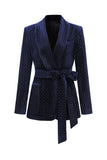 Sparkly Navy 2 Piceces Shawl Lapel Women's Suits