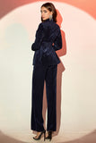 Sparkly Navy Shawl Lapel 2 Piceces Women's Suits with Beadings