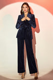 Sparkly Navy Shawl Lapel 2 Piceces Women's Suits with Beadings