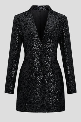 Sparkly Black Lapel Women Blazer