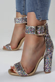 Sparkly Golden High Heel Platform Pump Sandals