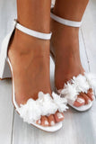 White High Heel Sandals with 3D Flowers