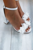 White High Heel Sandals with 3D Flowers