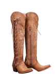 Brown Mid Calf Chunky Heel Cowgirl Boots