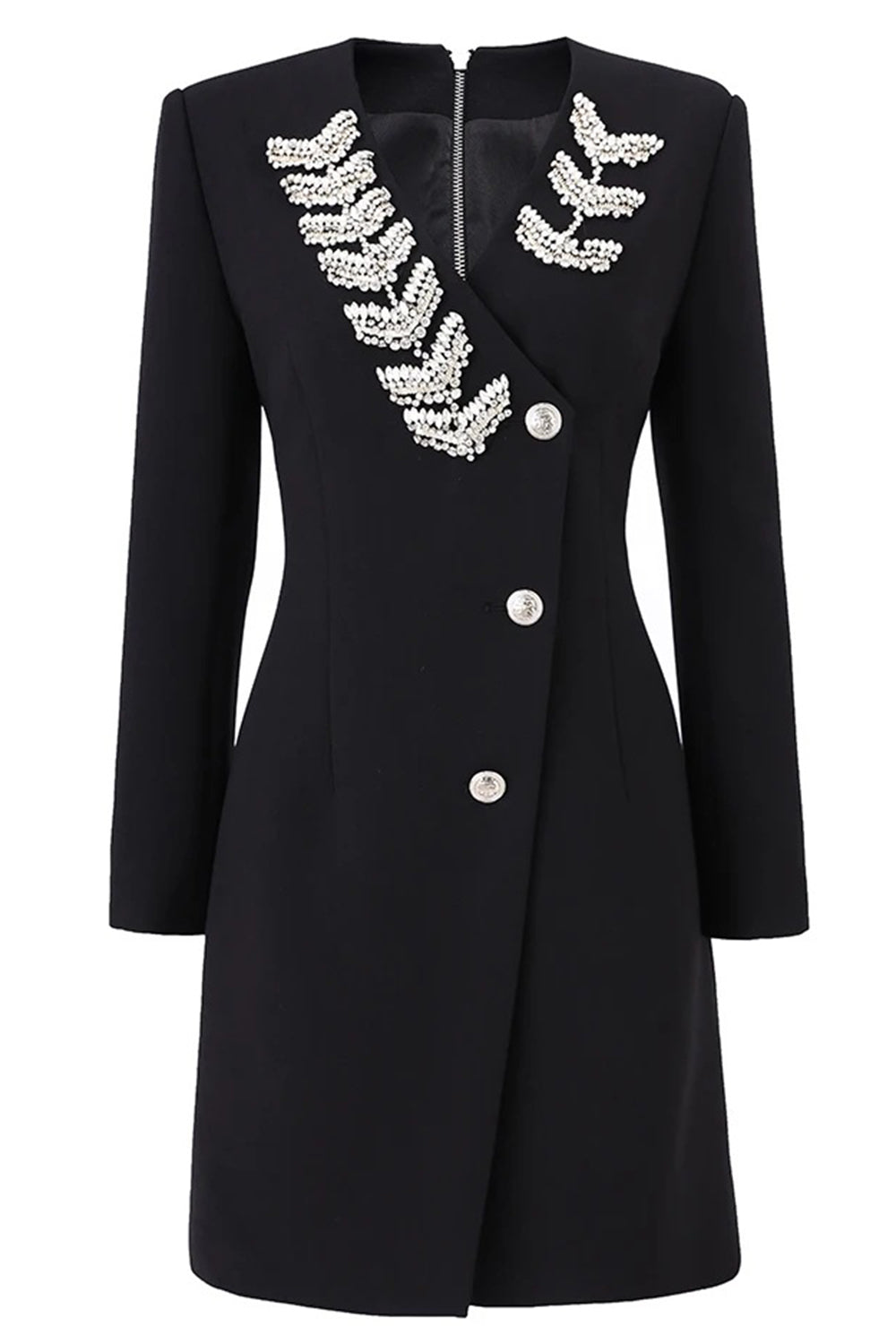 Beaded Black Long Sleeves Women Blazer Dress