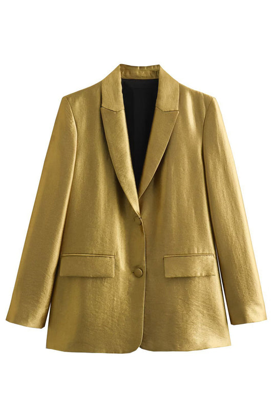 Golden Oversize Peak Lapel Single Breasted Blazer