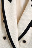 White Double Breasted Peak Lapel Tweed Blazer