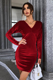 Burgundy V-Neck Velvet Short Party Dress