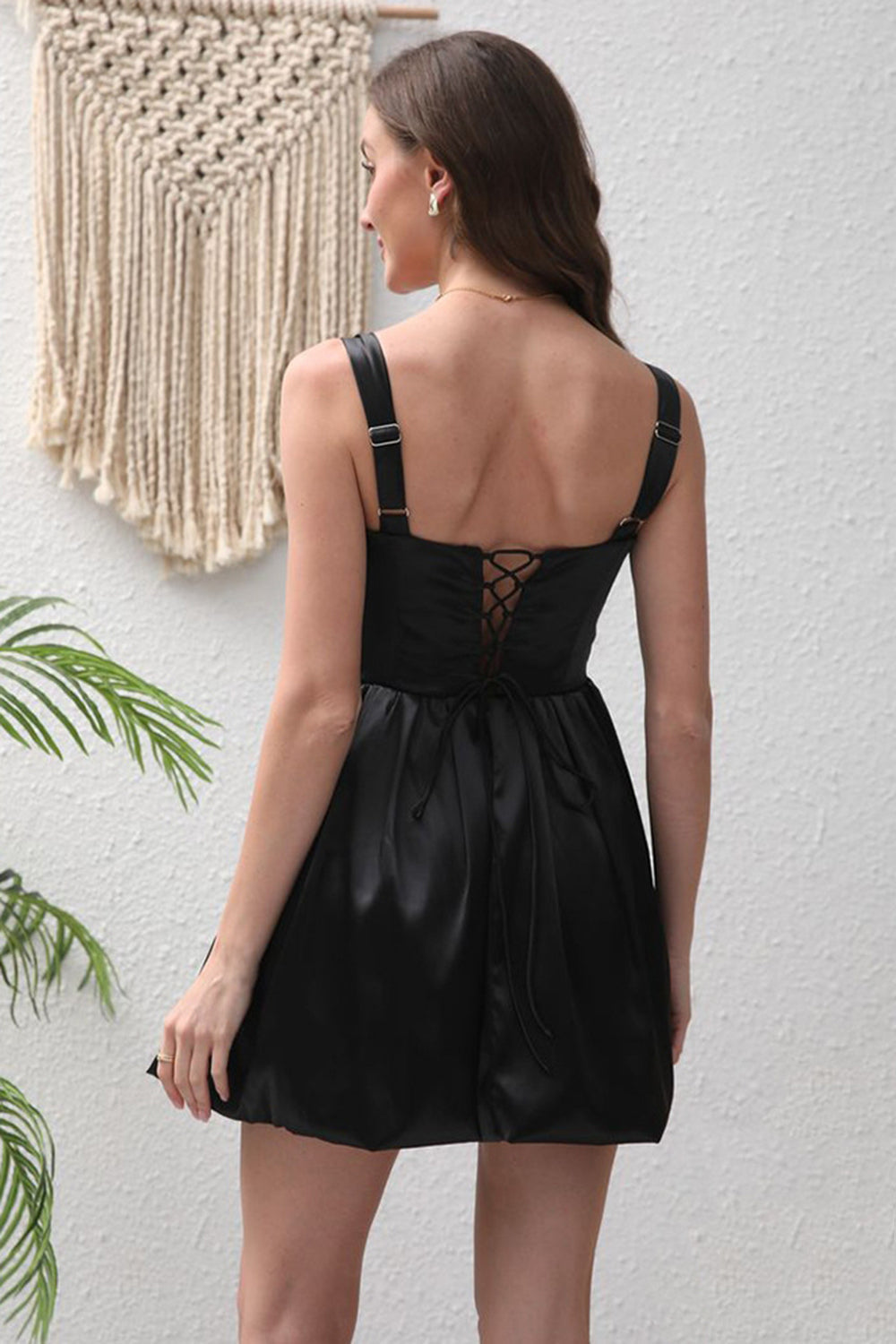 Black A-Line Satin Mini Party Dress