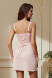 Pink Tight Spaghetti Straps Corset Short Party Dress