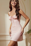 Pink Tight Spaghetti Straps Corset Short Party Dress