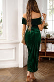 Brown Off the Shoulder Velvet Wrap Long Prom Dress