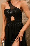 Sparkly Black One Shoulder A Line Short Cocktail Dress