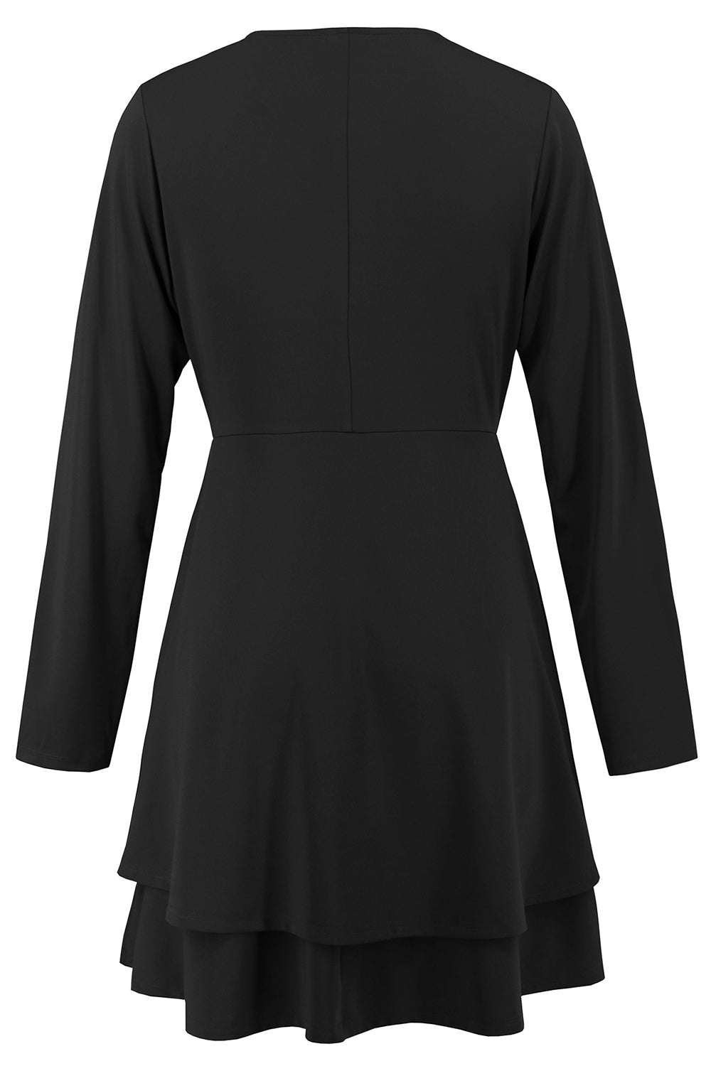 Black A-Line Long Sleeves V Neck Buttons Short Party Dress