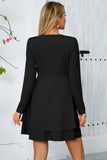 Black A-Line Long Sleeves V Neck Buttons Short Party Dress