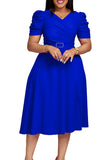 Royal Blue A Line V Neck Short Sleeves Cocktail Dress with Belt