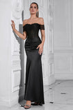 Black Mermaid Off the Shoulder Ruched Corset Long Prom Dress