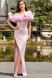 Light Pink Mermaid Ruffles Long Prom Dress with Slit