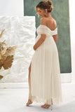 Apricot A Line Off the Shoulder Maternity Bridesmaid Dress witn Slit