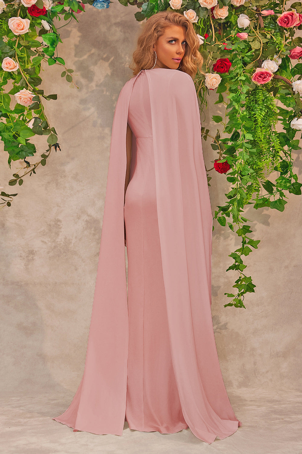 Pink Maternity Wedding Guest Dress With Cape