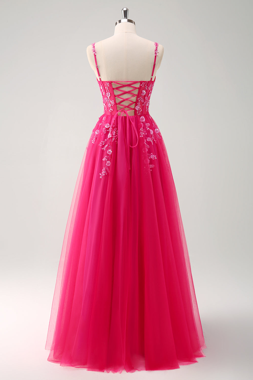 Sparkly Floral Blush Corset Tulle Long Prom Dress