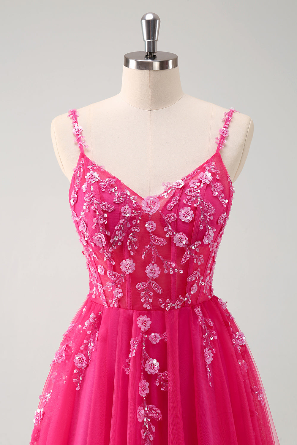 Sparkly Floral Blush Corset Tulle Long Prom Dress