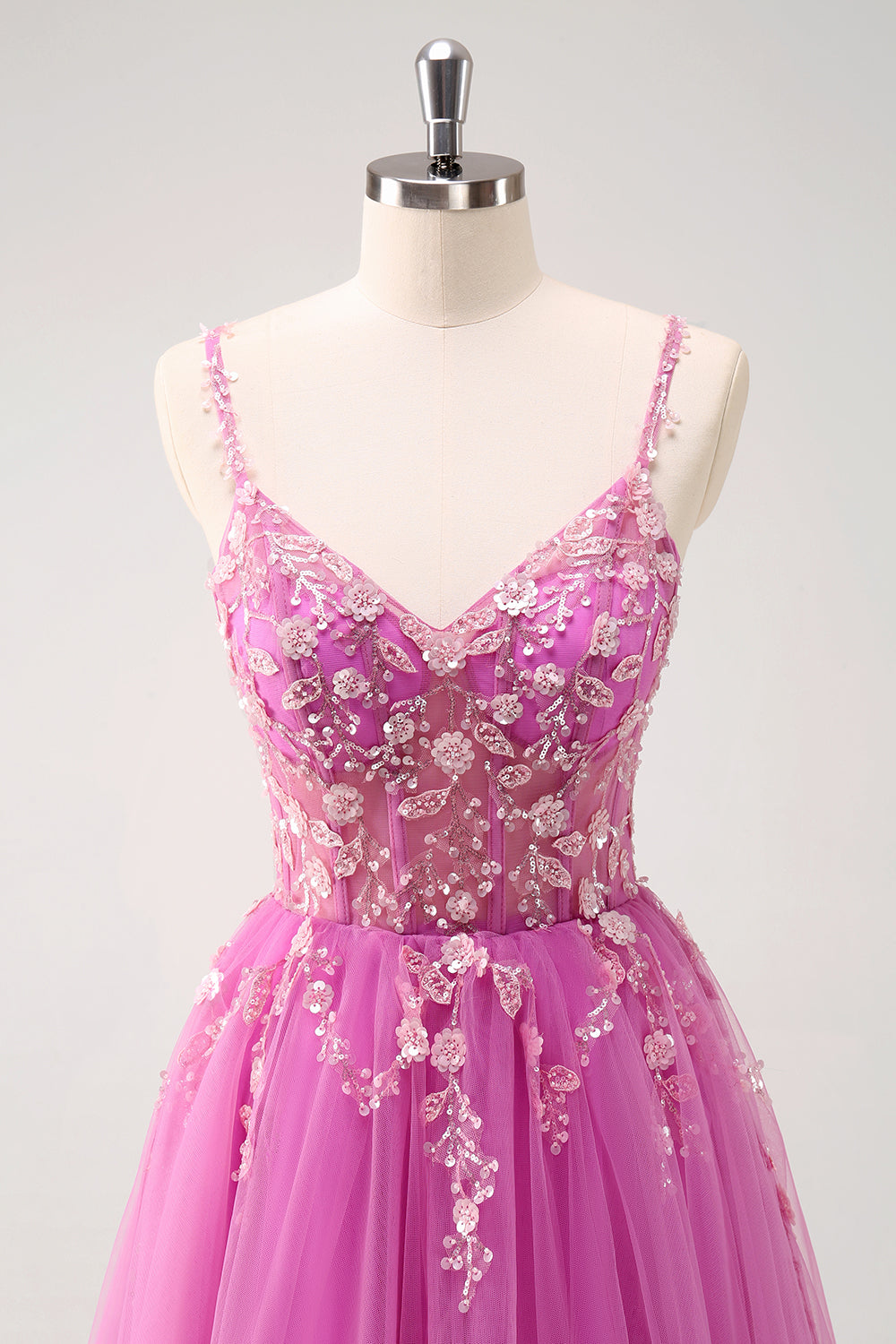 Sparkly Floral Blush Corset Tulle Long Prom Dress