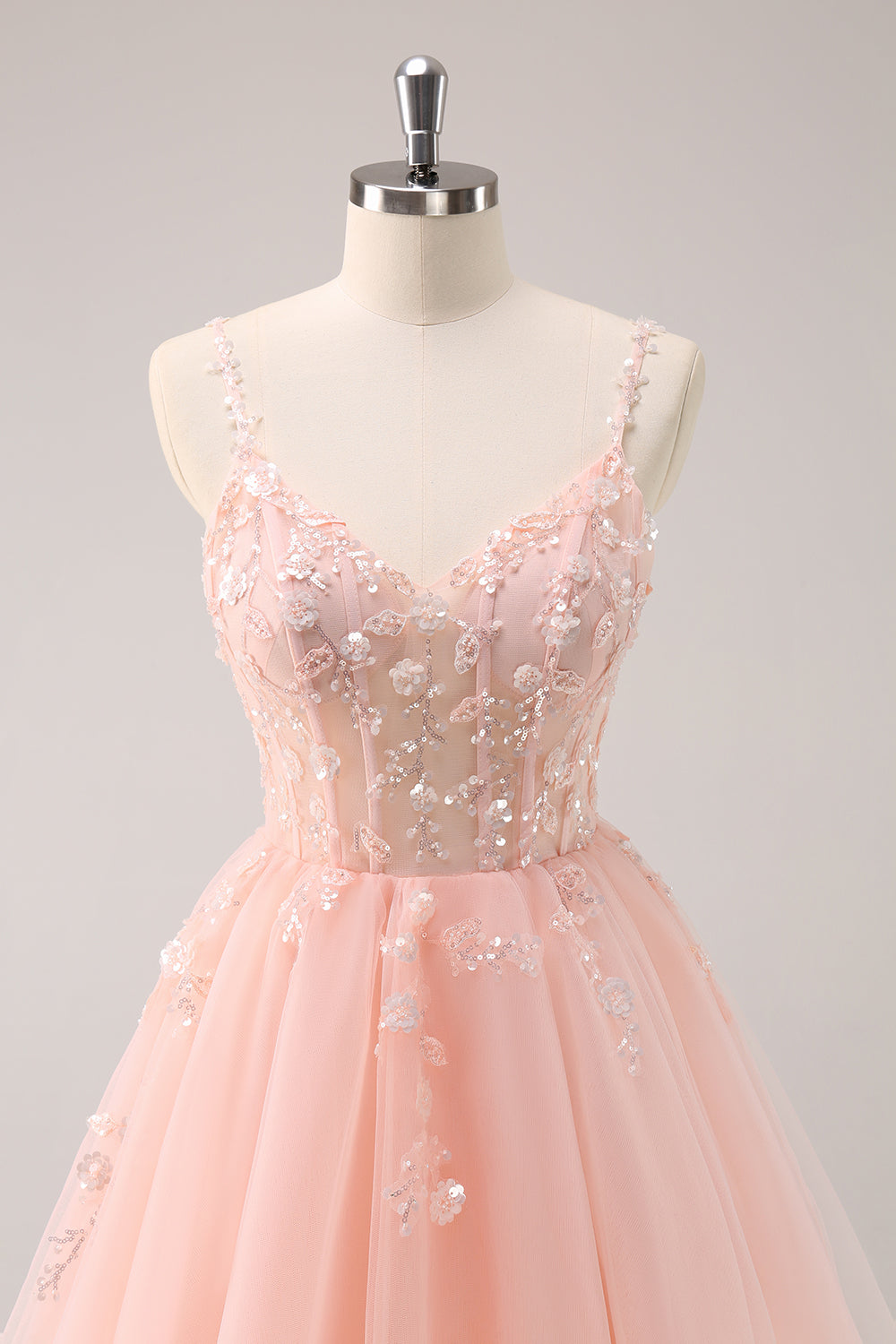 Sparkly Blush Floral Corset A-Line Short Homecoming Dress