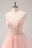 Sparkly Blush Floral Corset A-Line Short Homecoming Dress