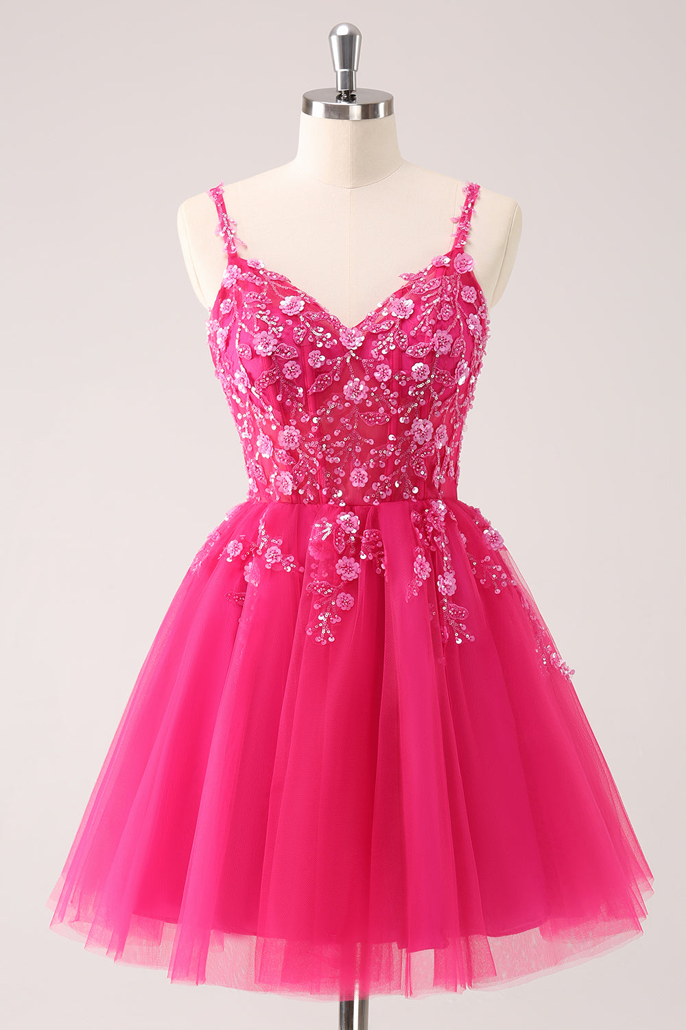 Sparkly Blush Floral Corset A-Line Short Homecoming Dress