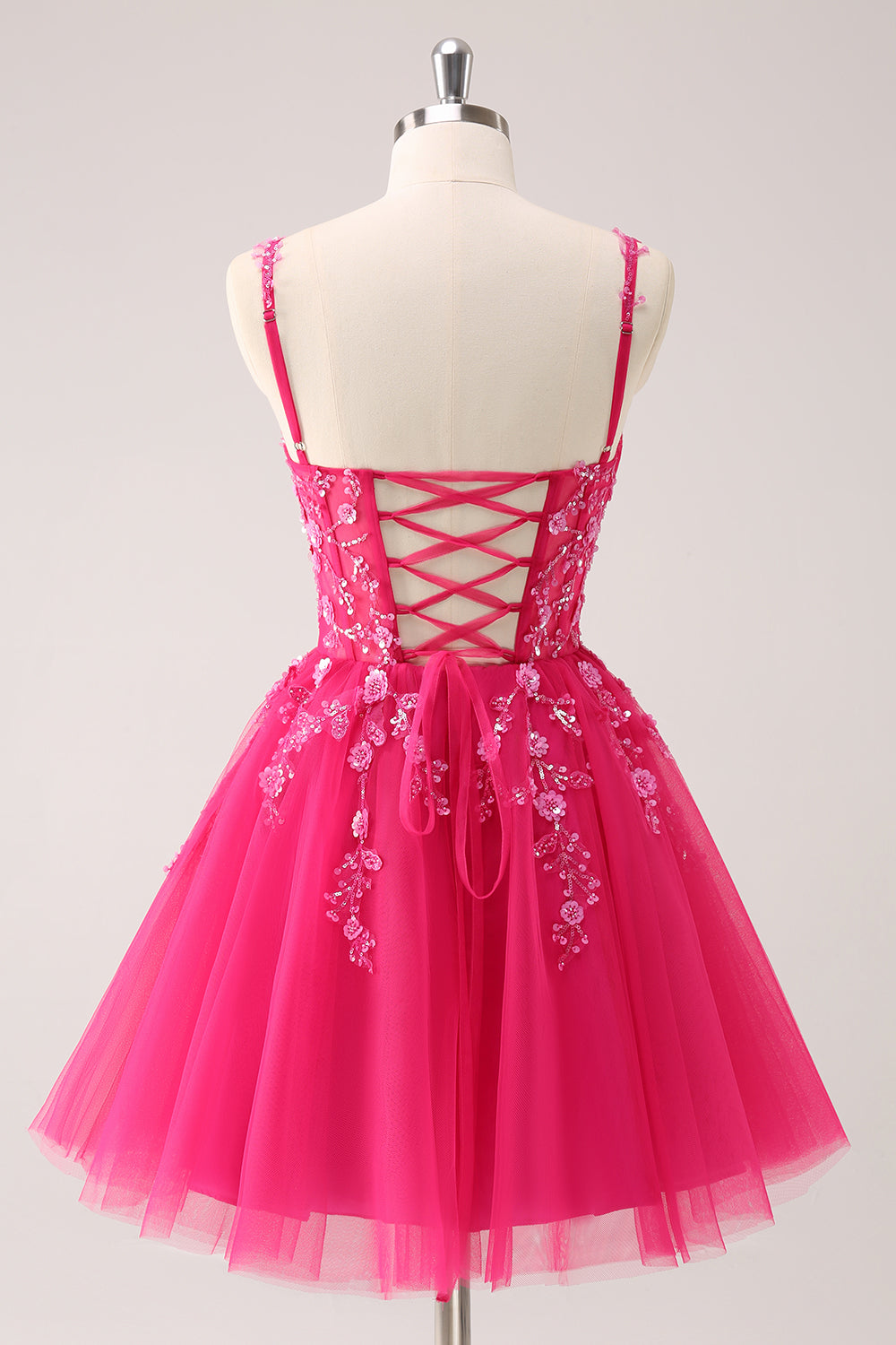 Sparkly Blush Floral Corset A-Line Short Homecoming Dress