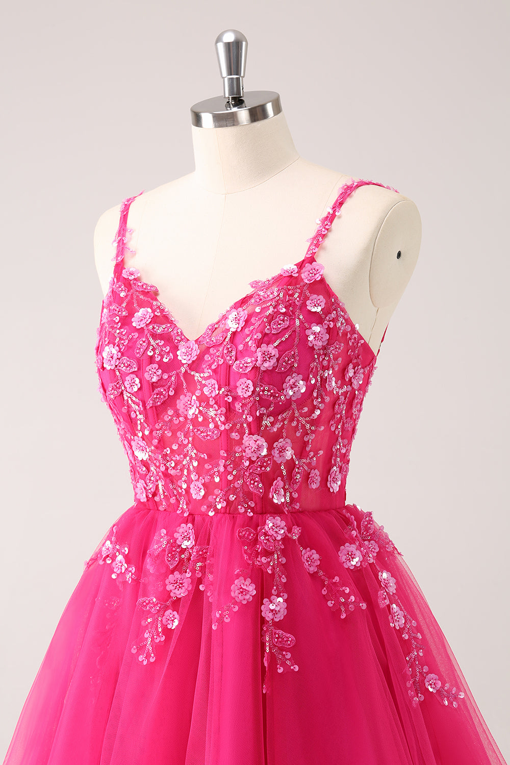 Sparkly Blush Floral Corset A-Line Short Homecoming Dress