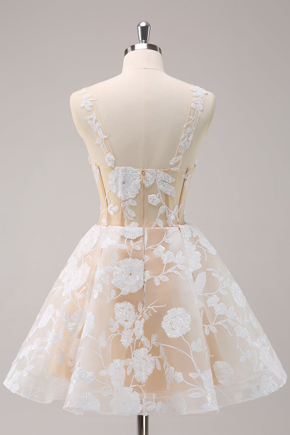 Sparkly White Floral Corset A-Line Short Homecoming Dress