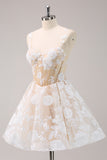 Sparkly White Floral Corset A-Line Short Homecoming Dress