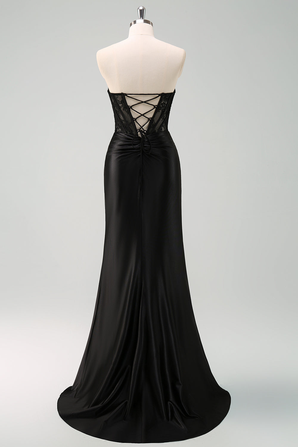 Black Corset Mermaid Strapless Long Prom Dress with Slit