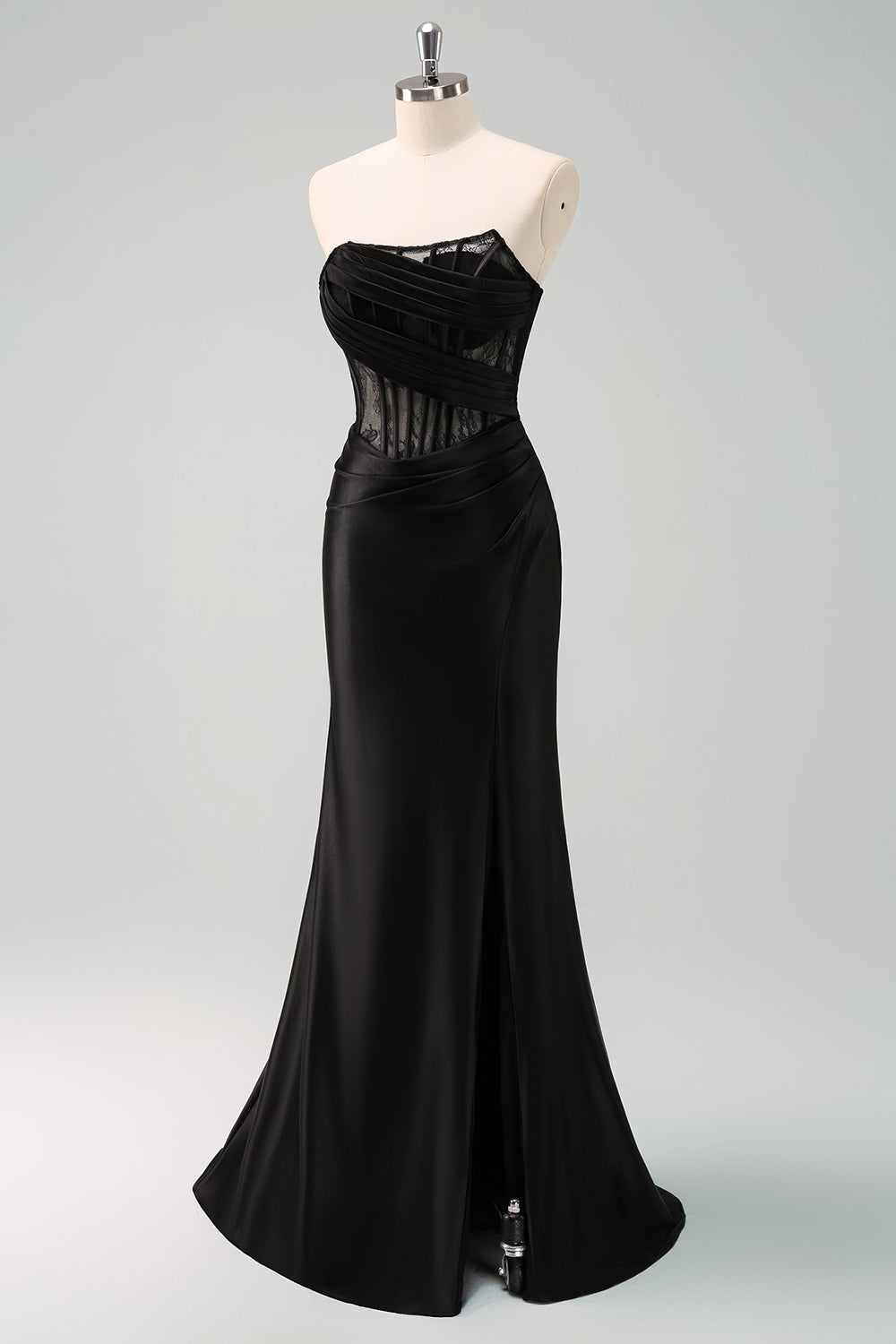 Black Corset Mermaid Strapless Long Prom Dress with Slit