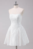 Simple White A-Line Strapless Short Homecoming Dress