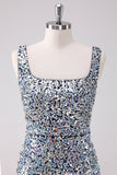 Sparkly Silver Square Neck Tight Short Homecoming Dress