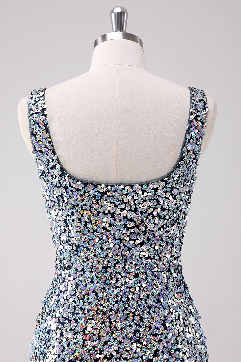 Sparkly Silver Square Neck Tight Short Homecoming Dress