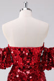 Sparkly Red Strapless Tight Short Homecoming Dress with Detachable Sleeves