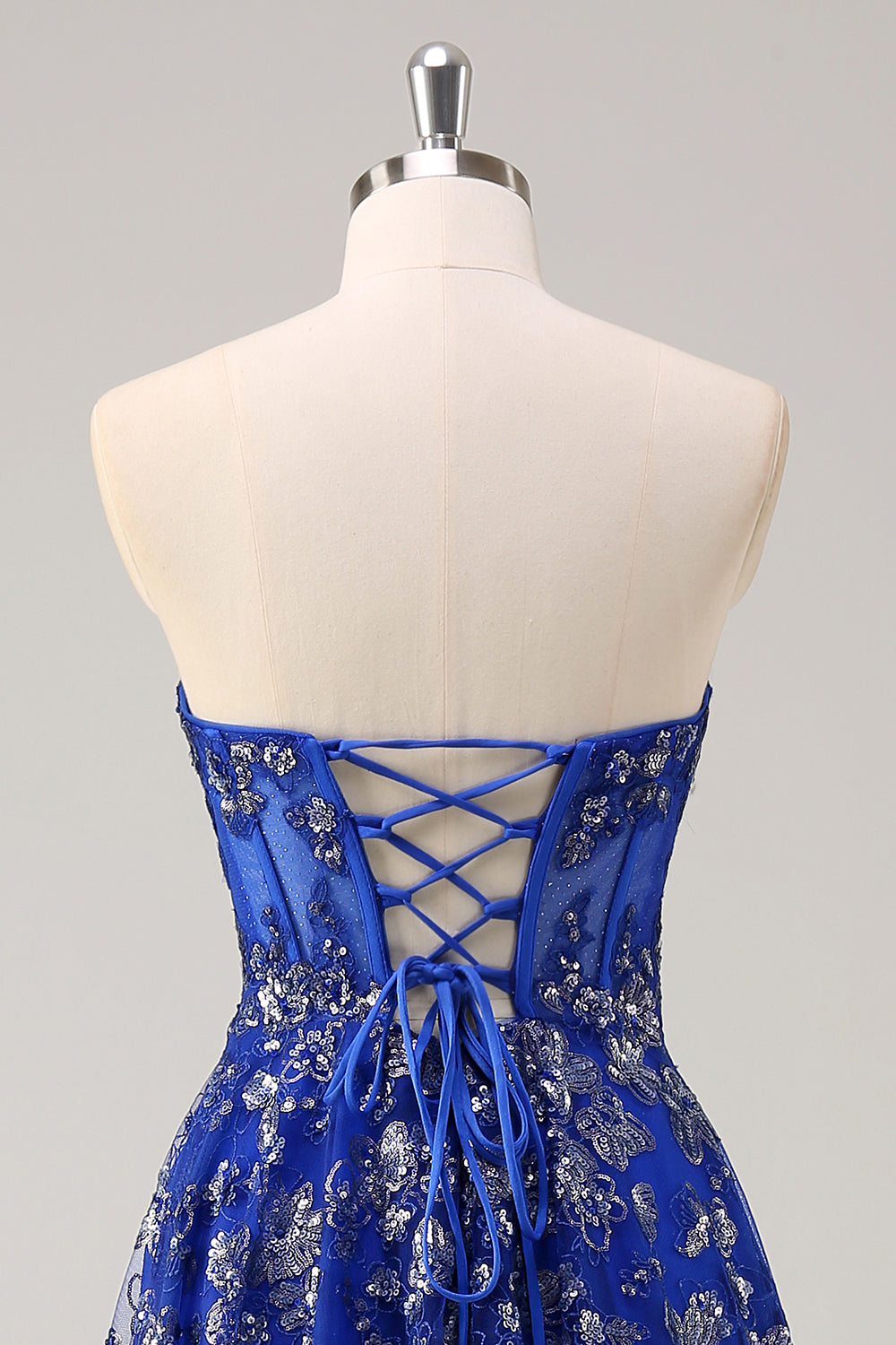 Sparkly Sweetheart Royal Blue Corset Long Prom Dress With Slit