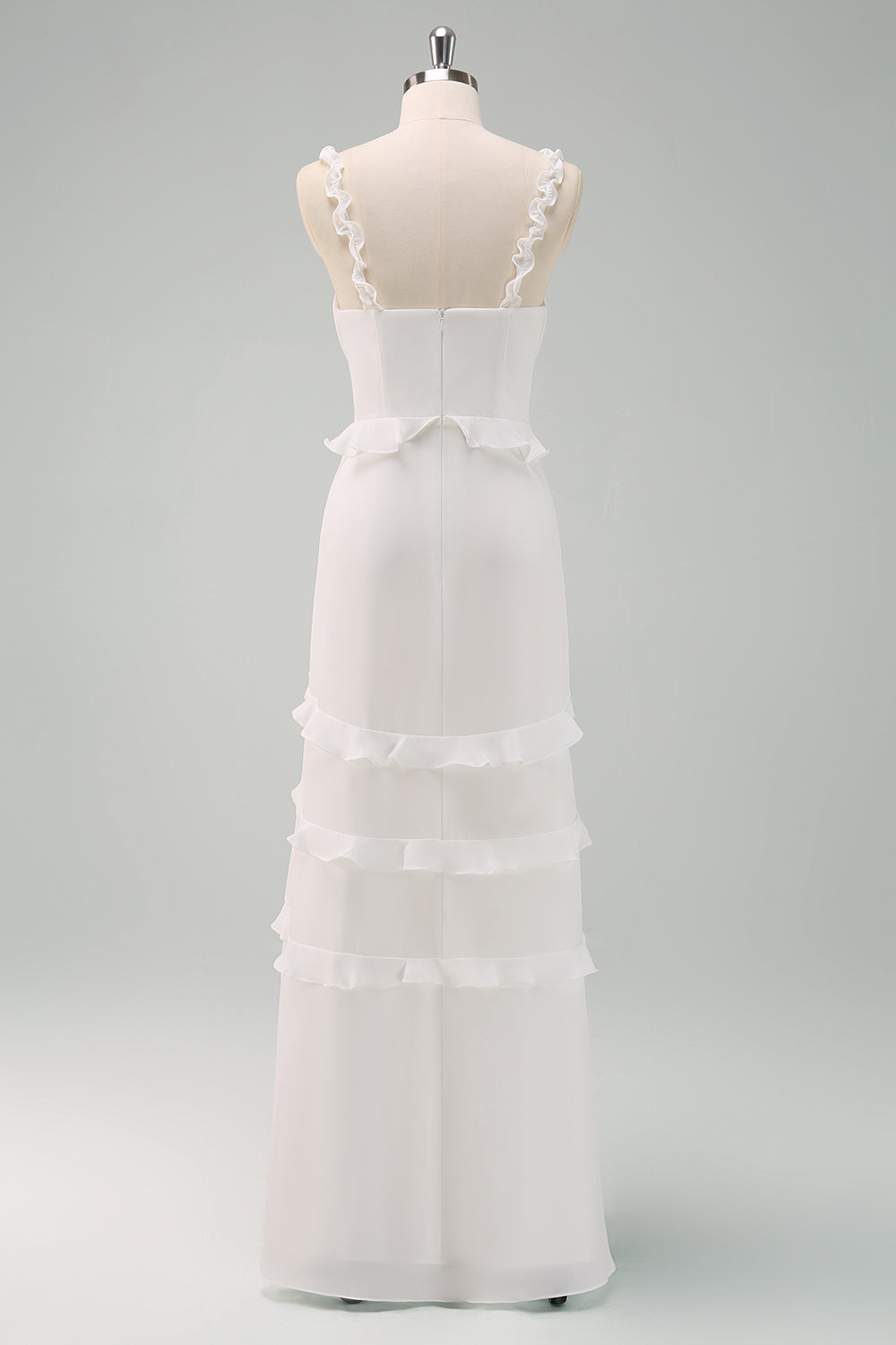 White Sheath Ruffled Bride Dress