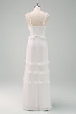 White Sheath Ruffled Bride Dress