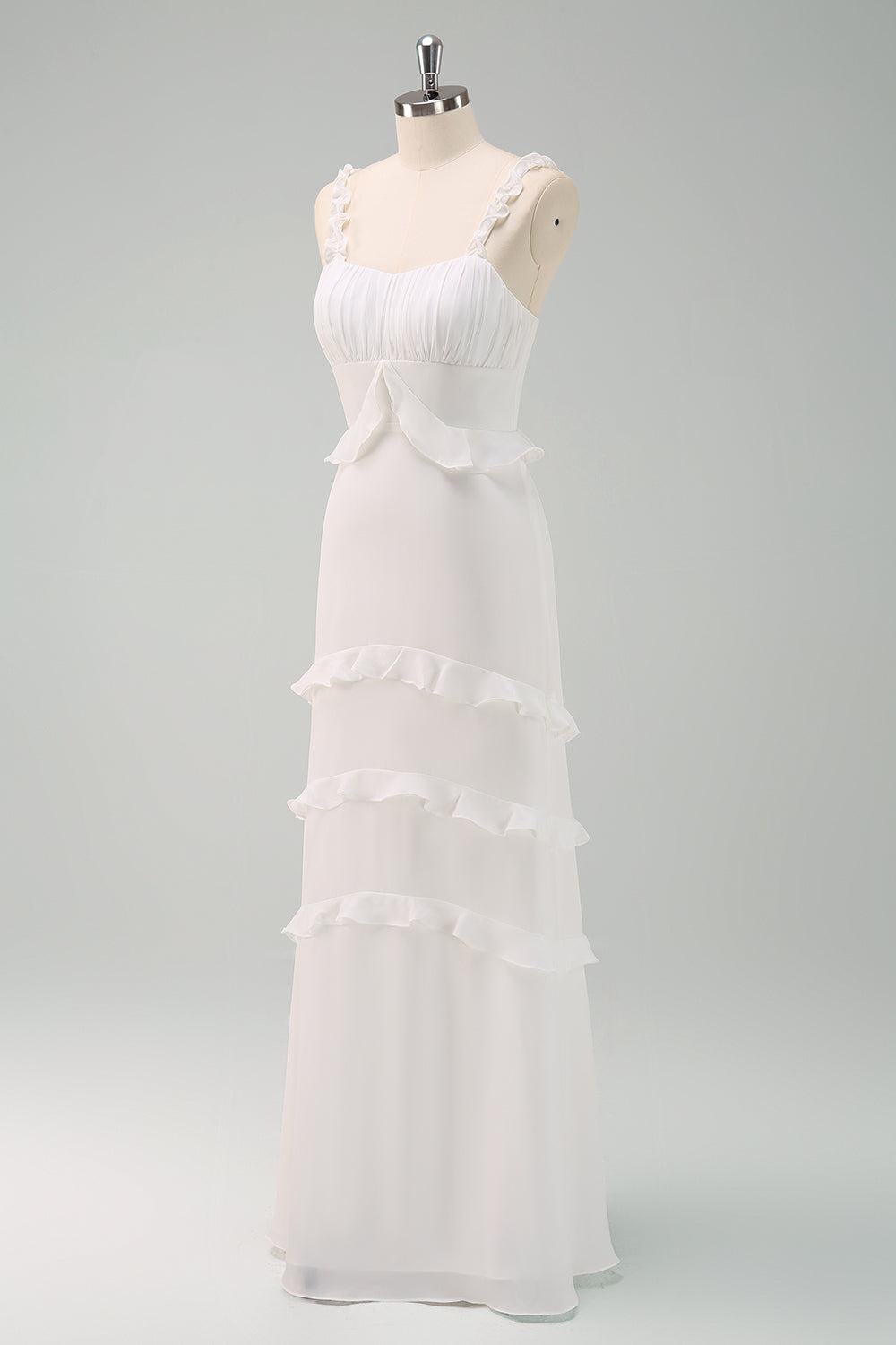 White Sheath Ruffled Bride Dress