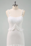 White Sheath Ruffled Bride Dress