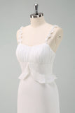 White Sheath Ruffled Bride Dress