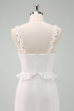 White Sheath Ruffled Bride Dress