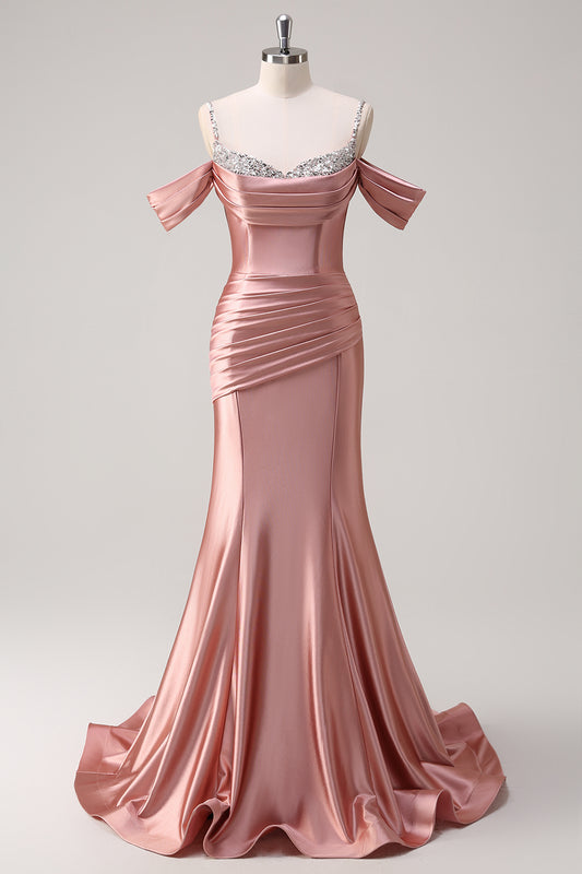 Blush Cold Shoulder Mermaid Long Prom Dress