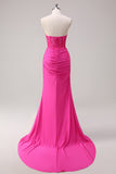 Fuchsia Strapless Corset Mermaid Long Prom Dress with Slit