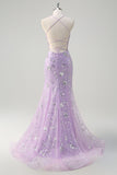 Sparkly Lilac Mermaid Sequined Spaghetti Straps Long Prom Dress